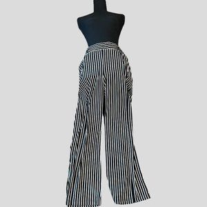 Robert Louis Black and White Flowy Pants with Button Embellishment